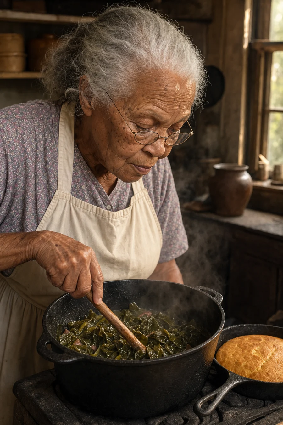 Mama Odessa at her stove