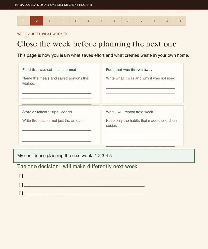 A weekly progress page from the program